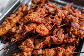 Traditional Armenian skewer roasted chicken kebab at food festival in San Francisco