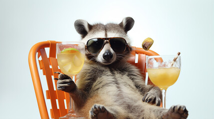 Funny panda bear wearing stylish sunglasses holding a cool drink