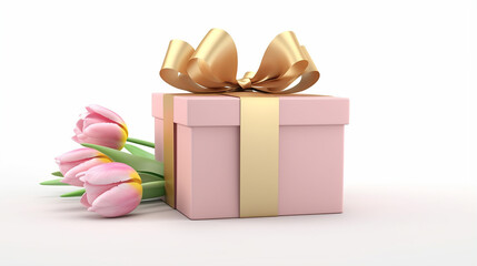 Gift box with colorful tulip  flowers 3D   