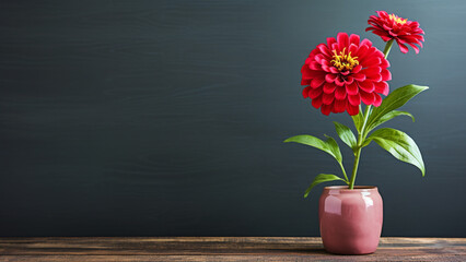 Zinnia Elegans Flower on Wood Background with Copy Space