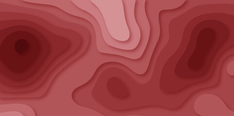 Luxurious Red and white papercut background. Abstract realistic paper cut decoration textured with wavy layers. Geometric cut paper orange luxury background with gold elements, topography map concept.