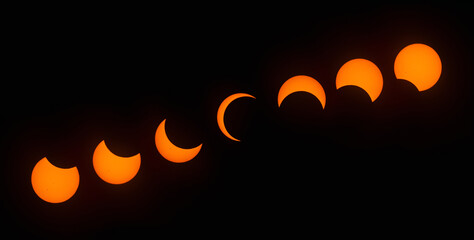 Stages of Partial Solar Eclipse, with the maximum magnitude of 86 percent. Observed in Dallas, Texas on October 14, 2023. - 662565999