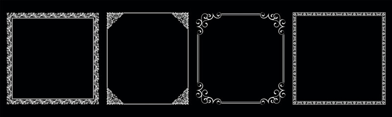 Set of decorative frames Elegant vector element for design in Eastern style, place for text. Floral black and white borders. Lace illustration for invitations and greeting cards.