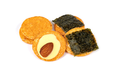 japanese rice crackers isolated on white background
