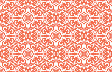 Wallpaper in the style of Baroque. Seamless vector background. White and pink floral ornament. Graphic pattern for fabric, wallpaper, packaging. Ornate Damask flower ornament