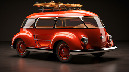 Minivan microcar retrofuturism with luggage