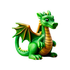 Green dragon with a gift. Isolated on transparent background. 