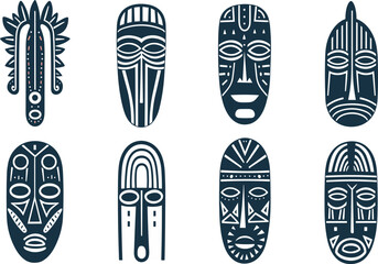 set of african tribal masks vector illustration for logos, tattoos, stickers, t-shirt designs, hats