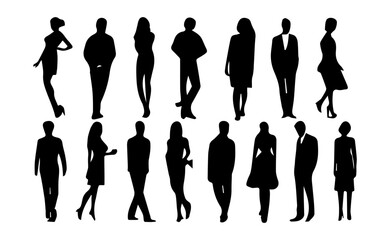 Men and Women standing vector silhouette collection