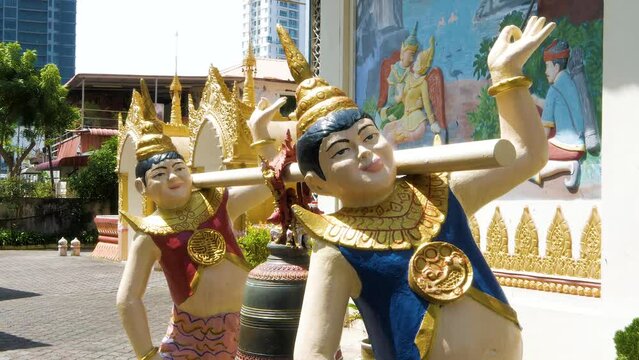 Traditional clay crafted statues. Religious artefacts at Burmese temple