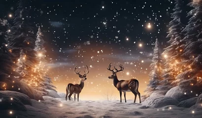 Fototapeten Two reindeers in jungle at winter night © May Thawtar