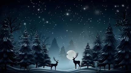 Poster Two reindeers in jungle at winter night © May Thawtar
