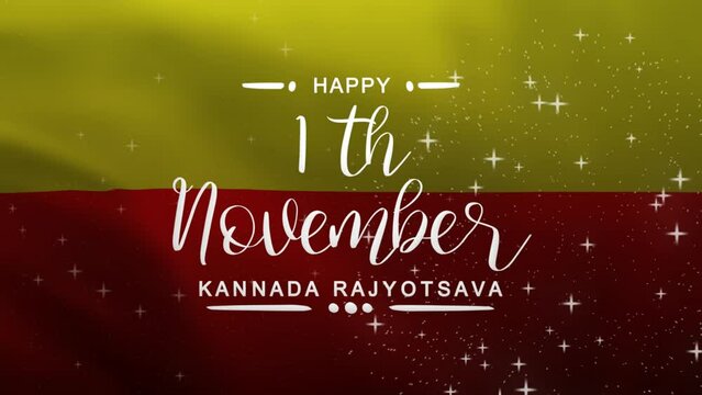 Kannada Rajyotsava Lettering Text Animation with Kannada flag background. Celebrate Kannada Day on 1th November. Great for celebrating Kannada Day.