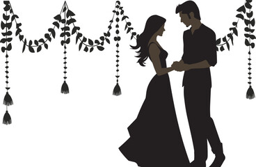 silhouette of an indian wedding couple vector