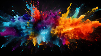 Colorful abstract oil paints explosion on black