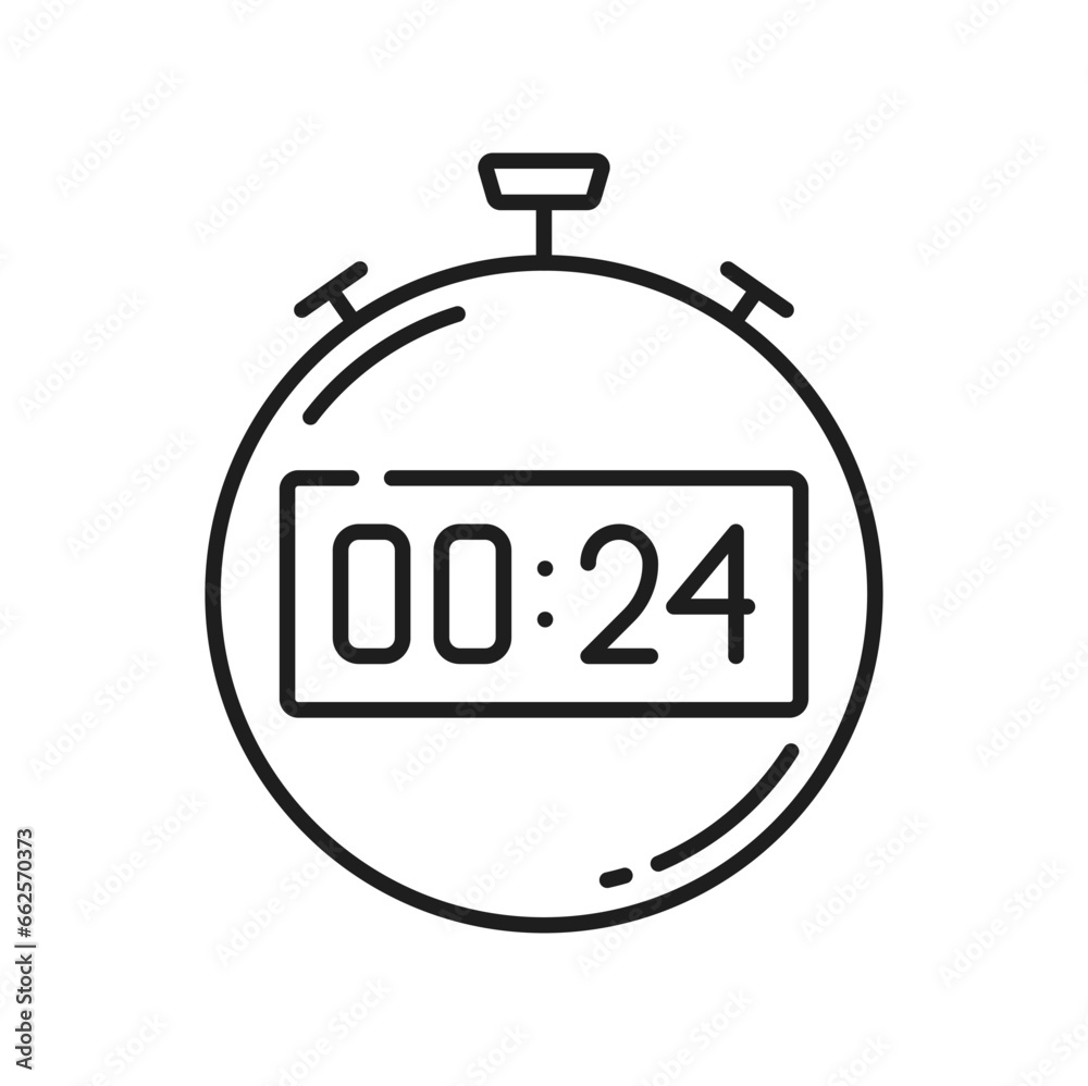 Aufkleber Clock timer outline icon, seconds and minutes measuring object. Vector time management stop sign. Alarm stopwatch, fitness sport timer