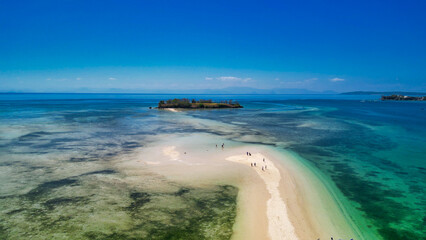 Aerial view of Gili Kere sand tongue in Lombok, Indonesia