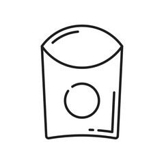 French fries disposable paper box isolated outline icon. Vector cardboard production, paper fried potatoes box thin line sign, square pack
