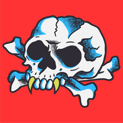 skull and crossbones on red background