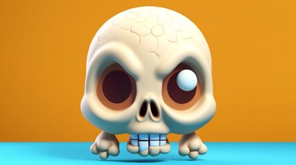 Cute Cartoon skull Character 3D Rendered.Generative AI