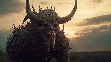 horned monster very scary coming closer 4K HDR.Generative AI - obrazy, fototapety, plakaty