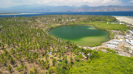 Obraz premium Amazing aerial view of Gili Meno coastline on a sunny day, Indonesia
