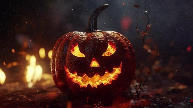 T&ecirc;te de citrouille d'Halloween effrayante en feu