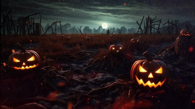 Champs de citrouilles en feu pour le cr&eacute;puscule d'Halloween