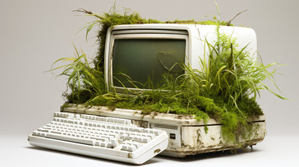 Old personal computer with grass
