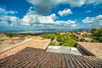 Naklejka premium Aerial view of Volterra, Tuscany. Medieval city roofs