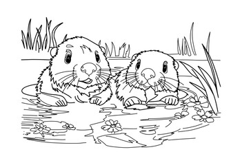 Groundhog Day February 2nd. Cute baby animal beaver.Groundhog day coloring book © Анна Таранкова