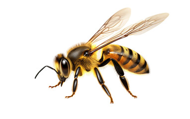 Yellow Cute Flying Bee Isolated on Transparent Background PNG.