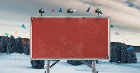 Billboard sign with blank poster and wintry landscape