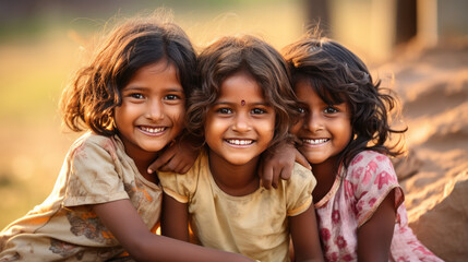 Obraz premium Young Smiles Amidst India's Slums