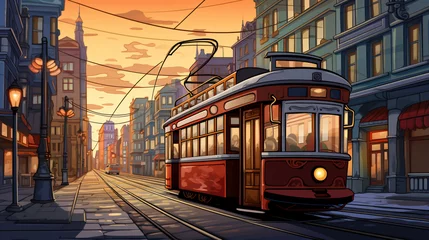 Fotobehang Old tram cartoon © Cedar
