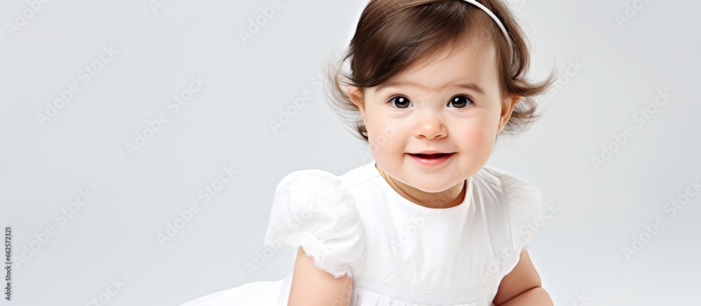 Sticker Cute infant girl in white attire