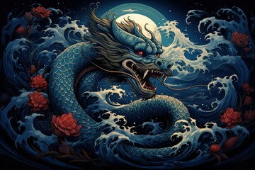 Gigantic sea serpents slithering through treacherous waters - Generative AI