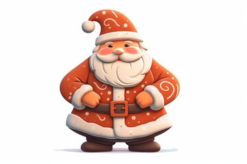Gingerbread Santa Claus Cookie, cartoon style, on white background. AI generated