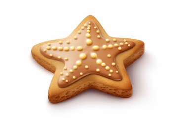 Gingerbread Star Cookie, cartoon style, on white background. AI generated