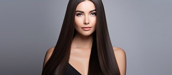 Gorgeous model with sleek long hair Keratin straightening and spa treatments enhance her smooth hairstyle With copyspace for text