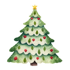 watercolor santa claus and christmas tree clipart