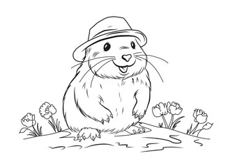 Groundhog Day February 2nd. Cute baby animal beaver.Groundhog day coloring book