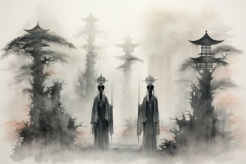 Ethereal mist guardians, protecting sacred sites with their veiled presence - Generative AI