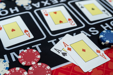 winning combination of playing cards and chips in poker club