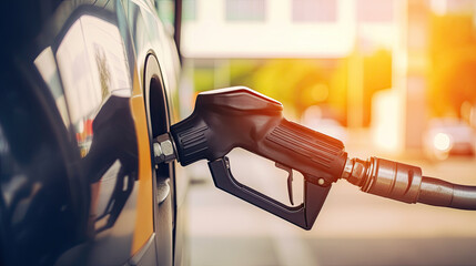 Refueling car at gas station. Refueling car with fuel. Close-up