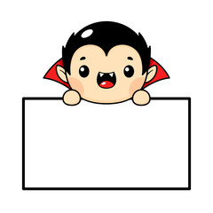 Cute And Kawaii Style Halloween Vampire Character With White Board