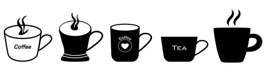 Coffee cup icon set. Cups of coffee tea collection. Hot drink icon. Disposable cup. Cup coffee with steam. Flat style . vector isolated.
