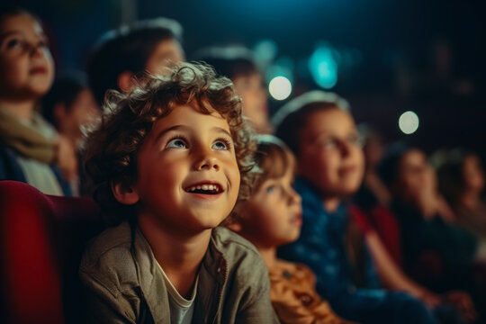 Little boy looks with interest to the scene in theatre 