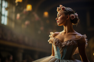 The ballerina prepares to take the stage with a graceful pirouette  - obrazy, fototapety, plakaty