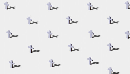Cross on a white background. 3d template background.